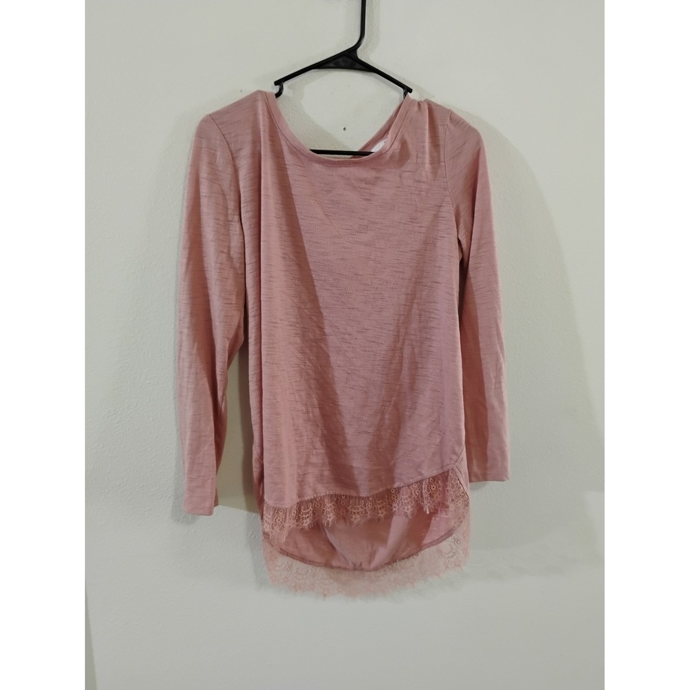 LC Lauren Conrad Mauve Pink Lace Trim High Low Bow Back Top Medium